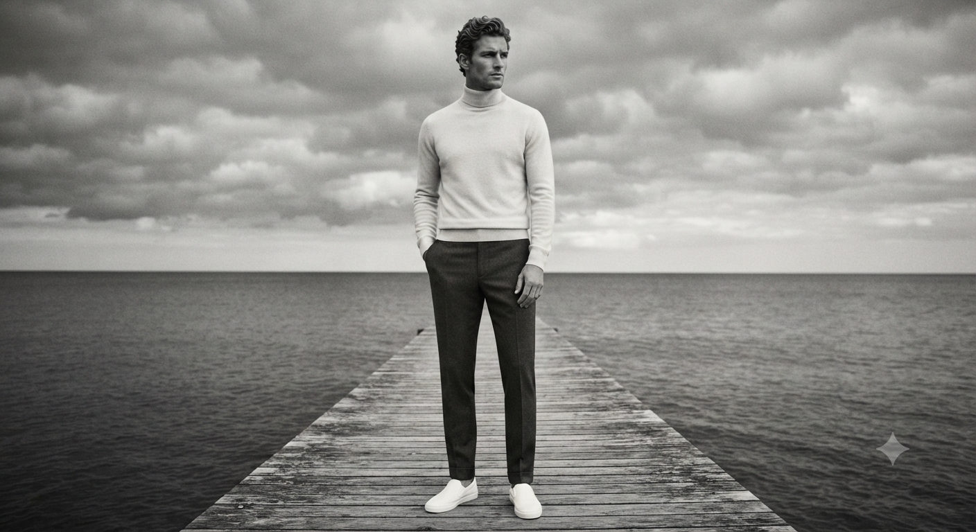 Pier Solitude: Coastal Monochrome Lifestyle Editorial
