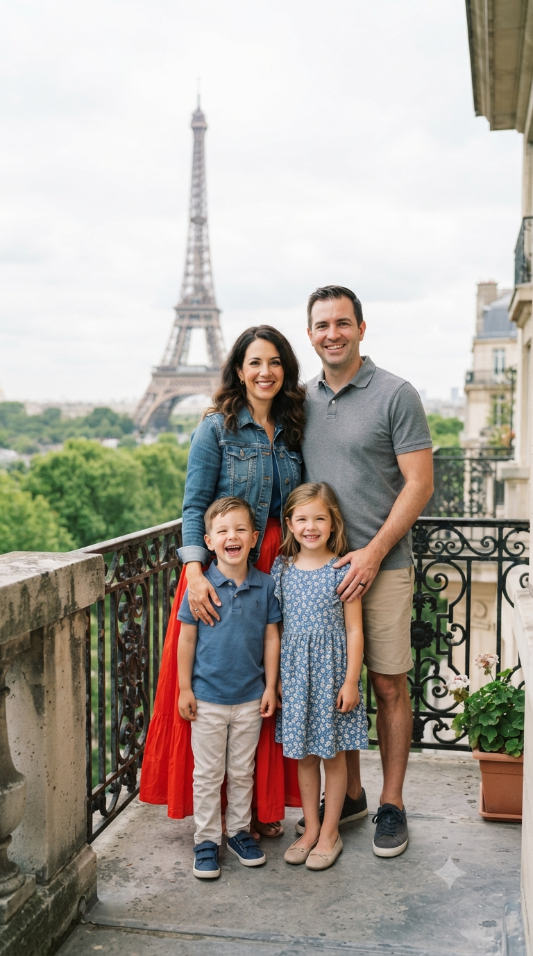 Parisian Family Balcony Portrait