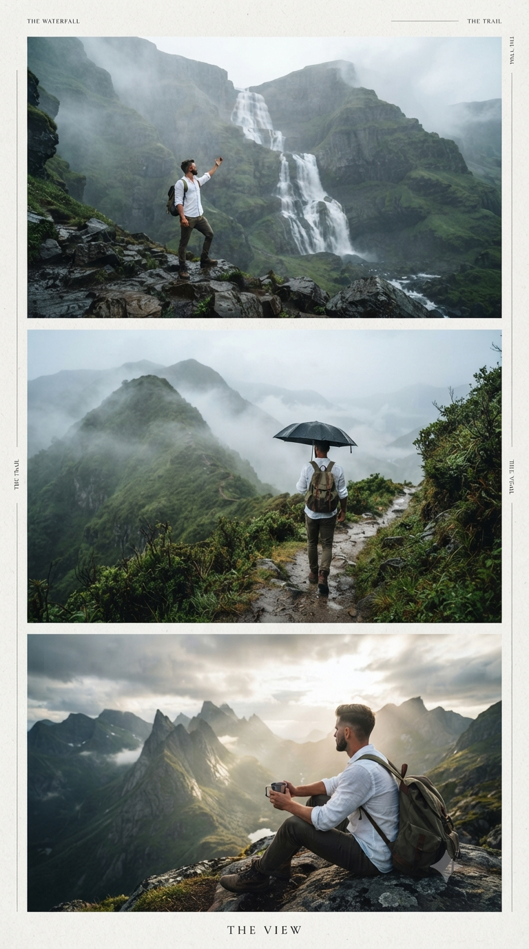Misty Mountain Journey Travel Triptych