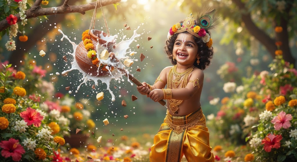 The Joyful Dahi Handi: A High-Definition 8k Cultural Action Portrait