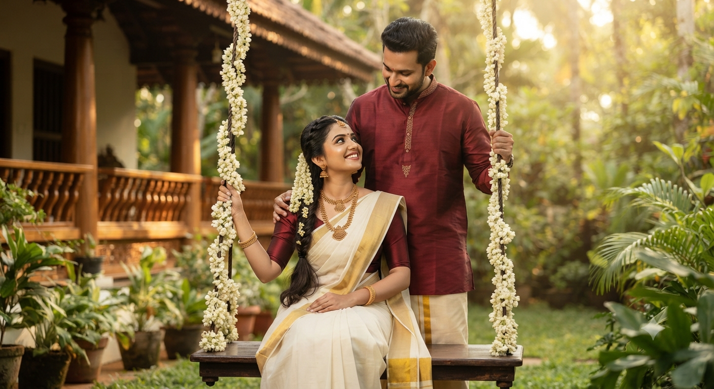 Garden Swing Romantic Kasavu Portrait