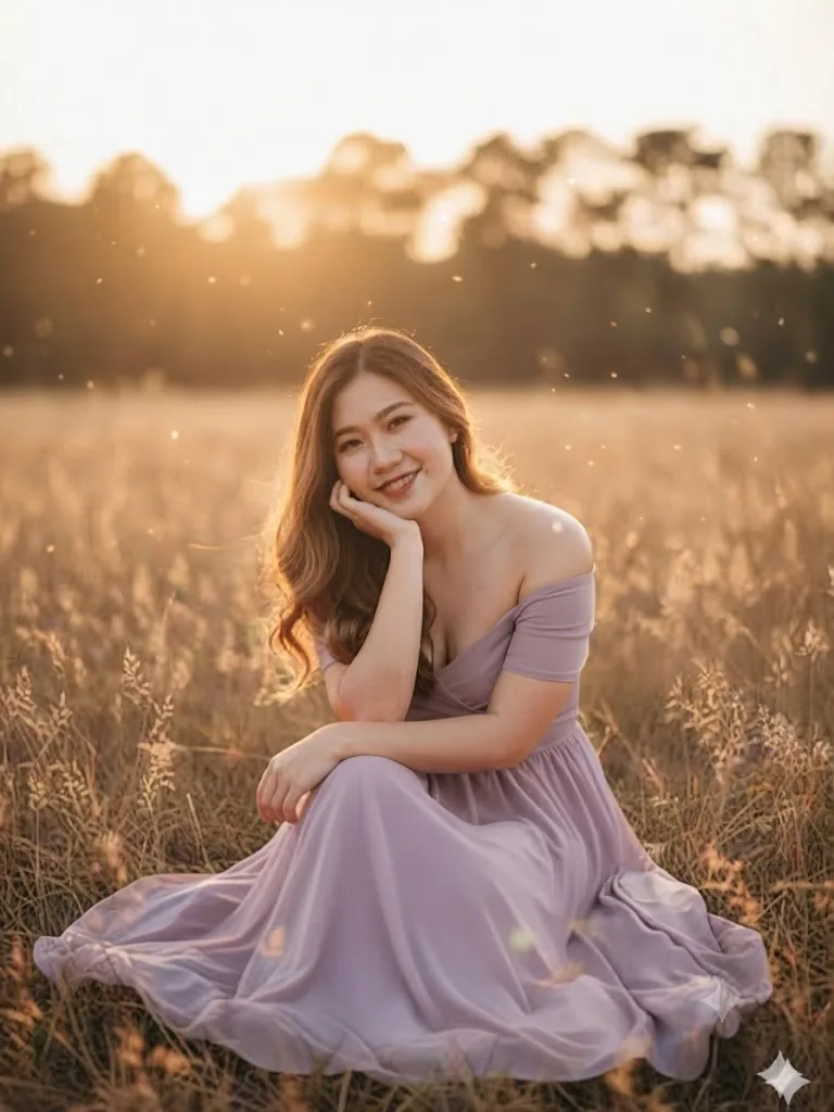 Golden Hour Grace: A Serene Portrait in a Meadow