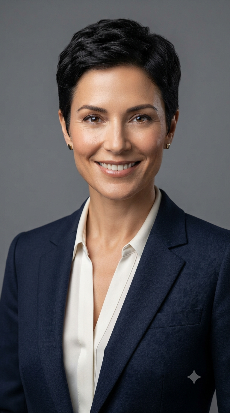 Dark Navy Blue Suit Neutral Gray Studio Headshot