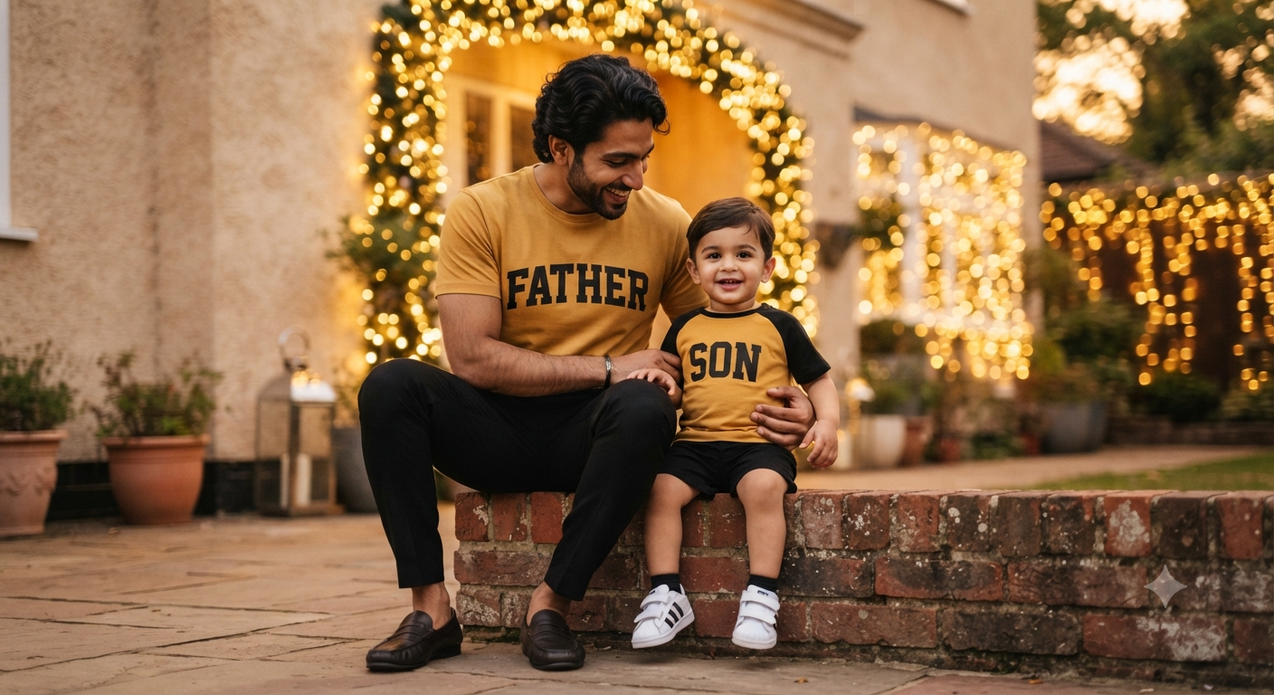 Golden Evening: Full-Length Father and Son Outdoor Lifestyle Editorial