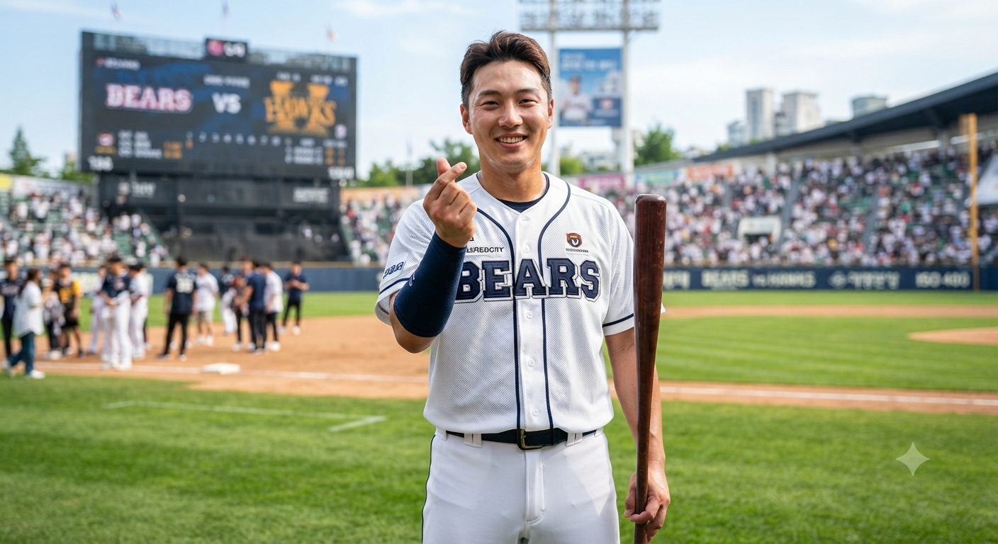 Doosan Bears Finger Heart Baseball Portrait