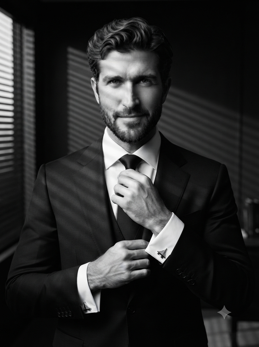 Cinematic Monochrome Executive: The Tie Adjustment