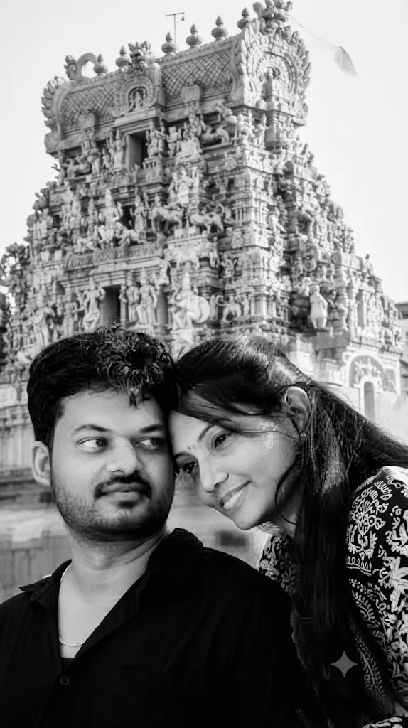 The Divine Connection: A Monochrome Temple Portrait