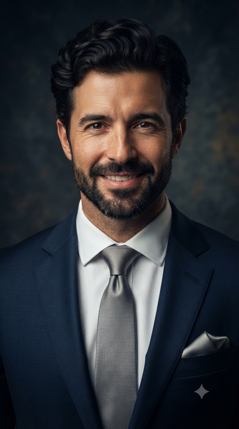 Dark Moody Studio Navy Suit Headshot
