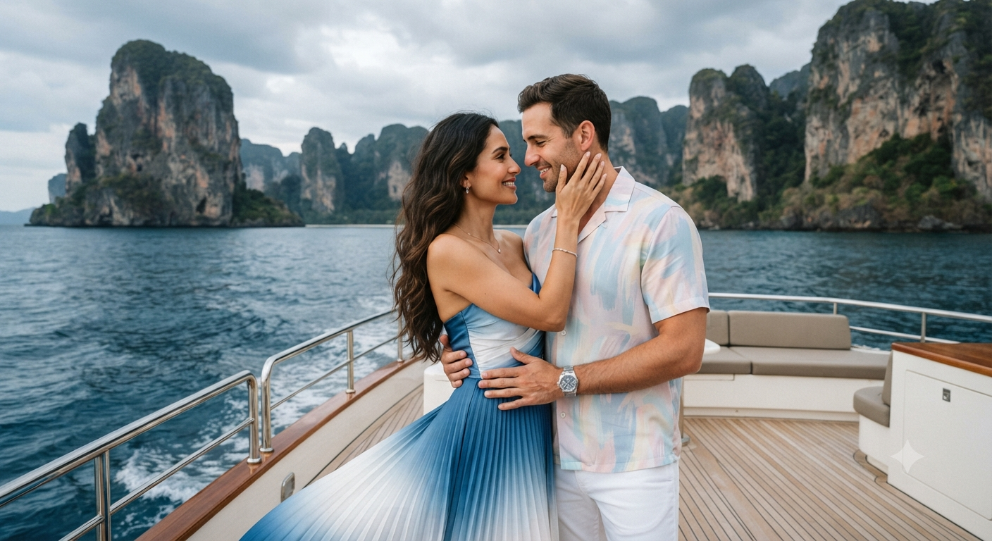 Limestone Bay Luxury Yacht Couple Portrait
