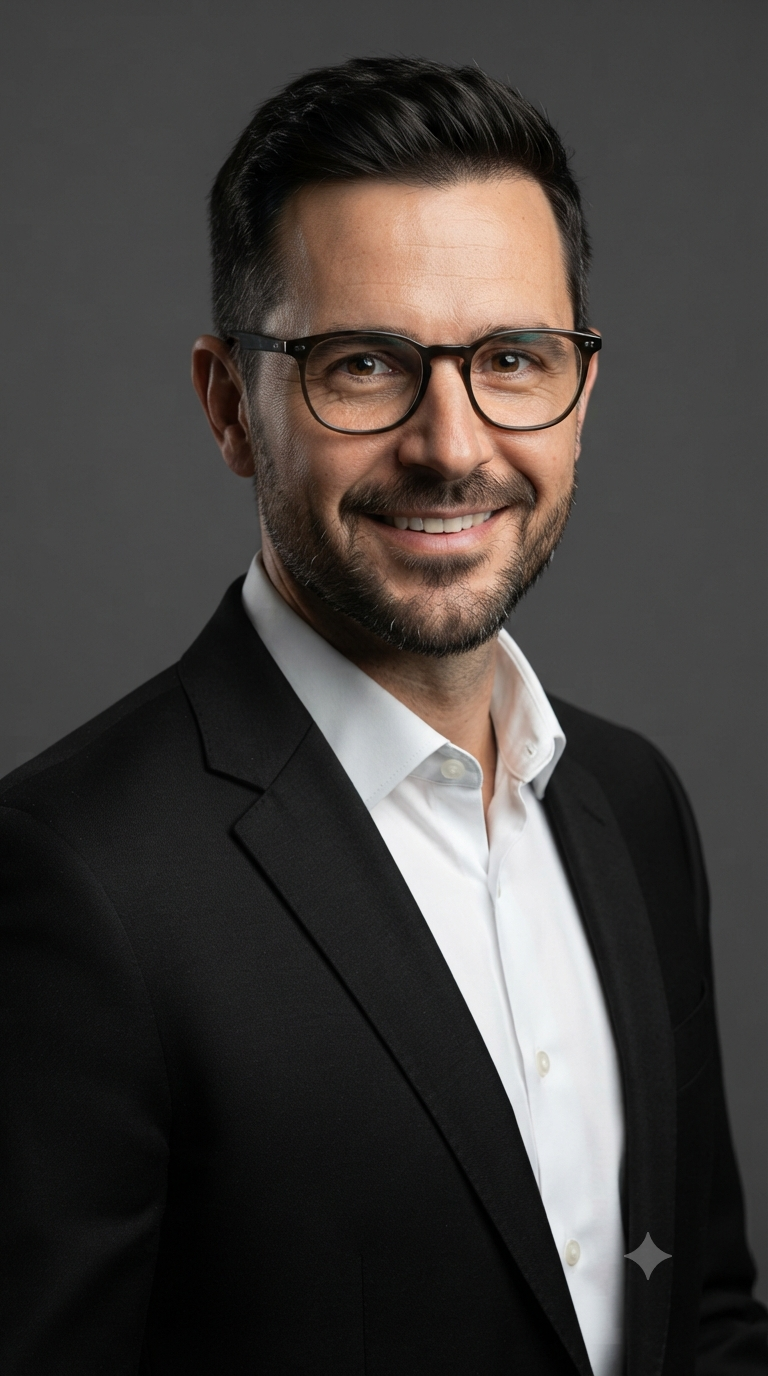 Dark Gray Background Black Suit Glasses Executive Headshot