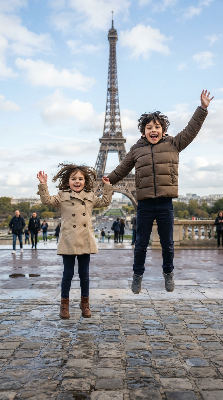 Parisian Children Jumping Portrait