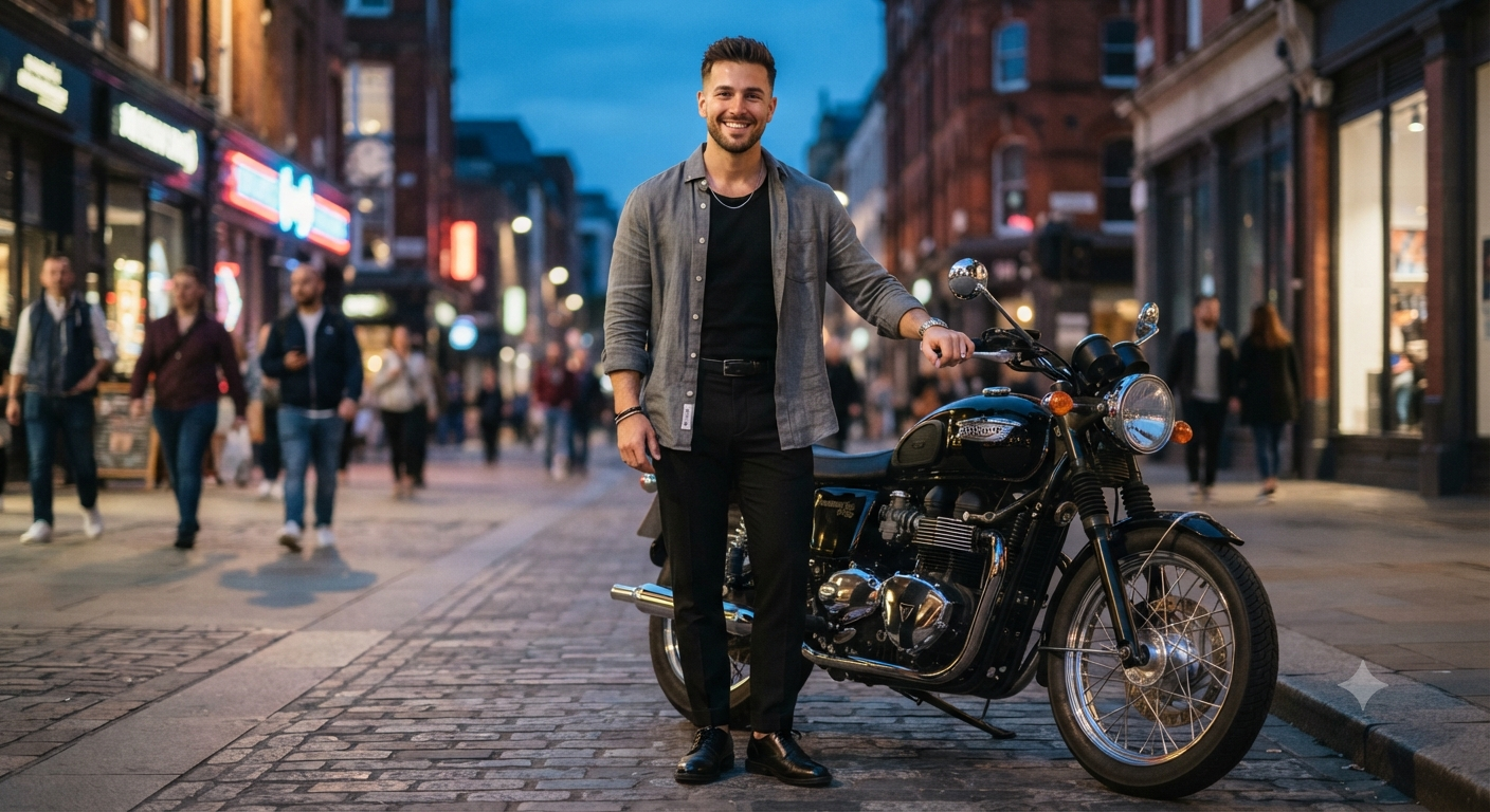 Twilight Urban Motorcycle Street Portrait