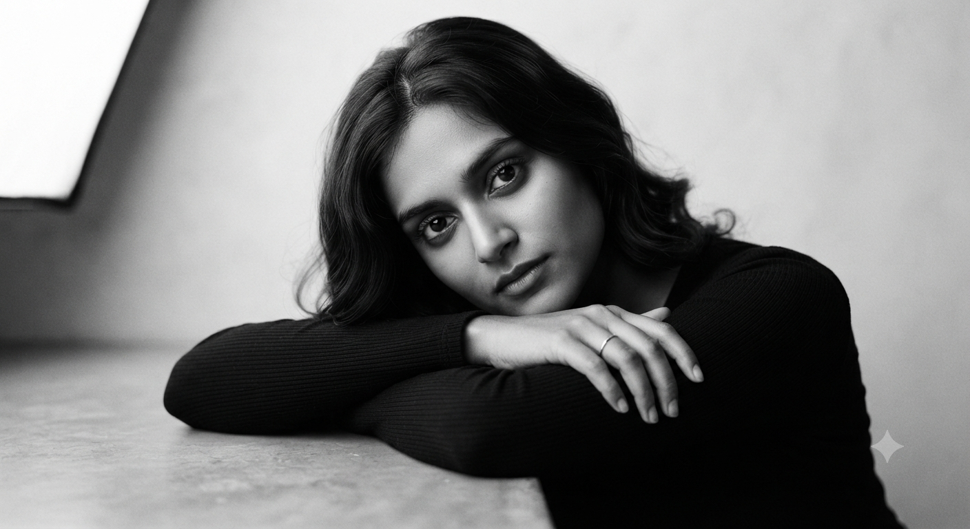 The Contemplative Muse: A Moody Black and White Portrait