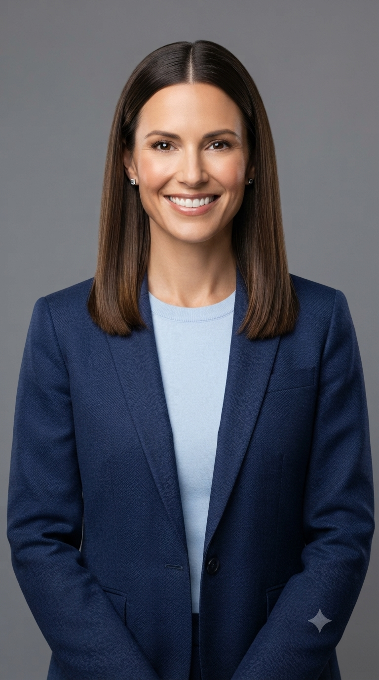 Navy Blazer Neutral Grey Studio Headshot