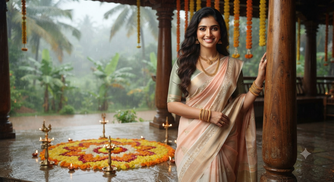 Monsoon Veranda Pastel Saree Portrait