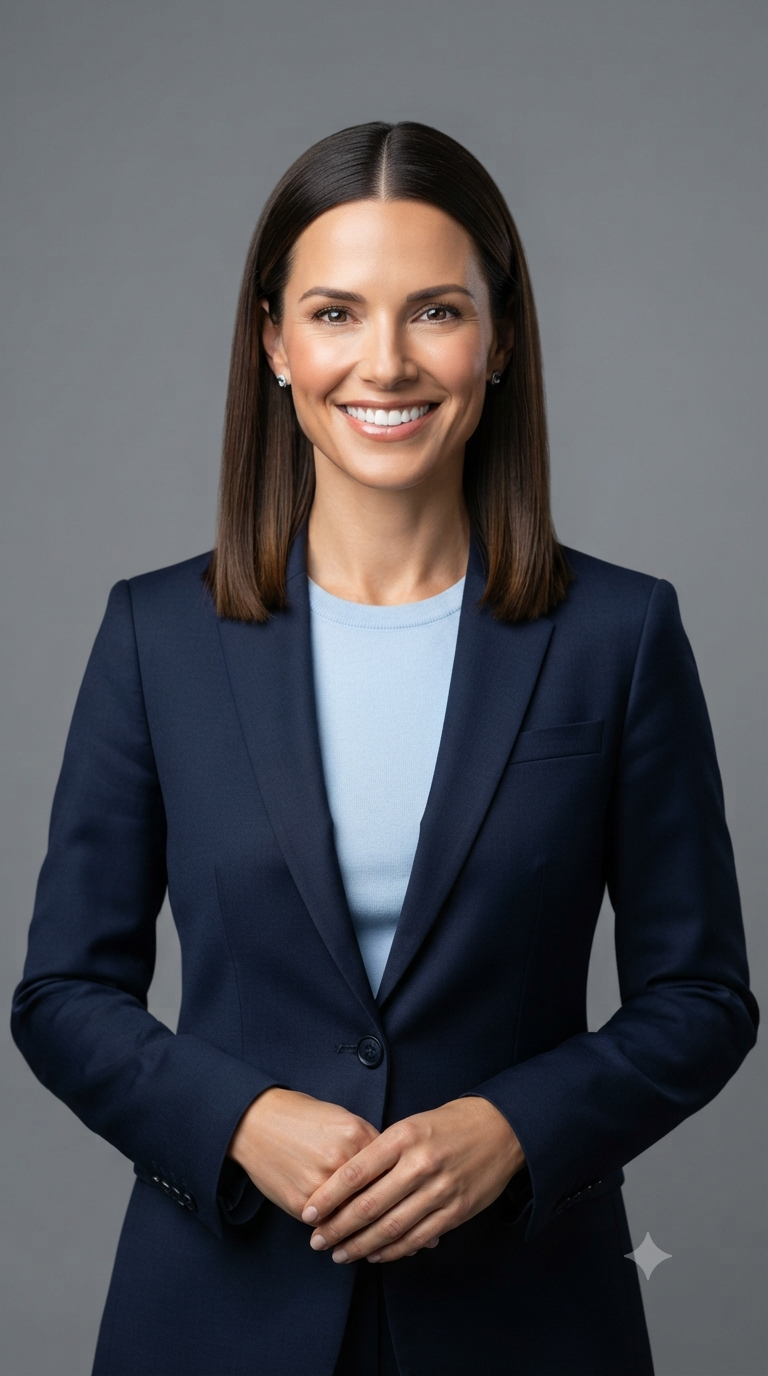 Navy Blue Blazer Pastel Blue Crewneck Studio Headshot