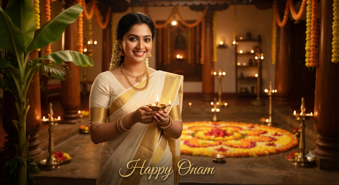 Happy Onam Festival Oil Lamp Portrait