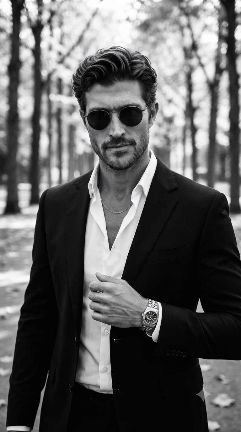 Parkside Elegance: Monochrome Menswear Editorial