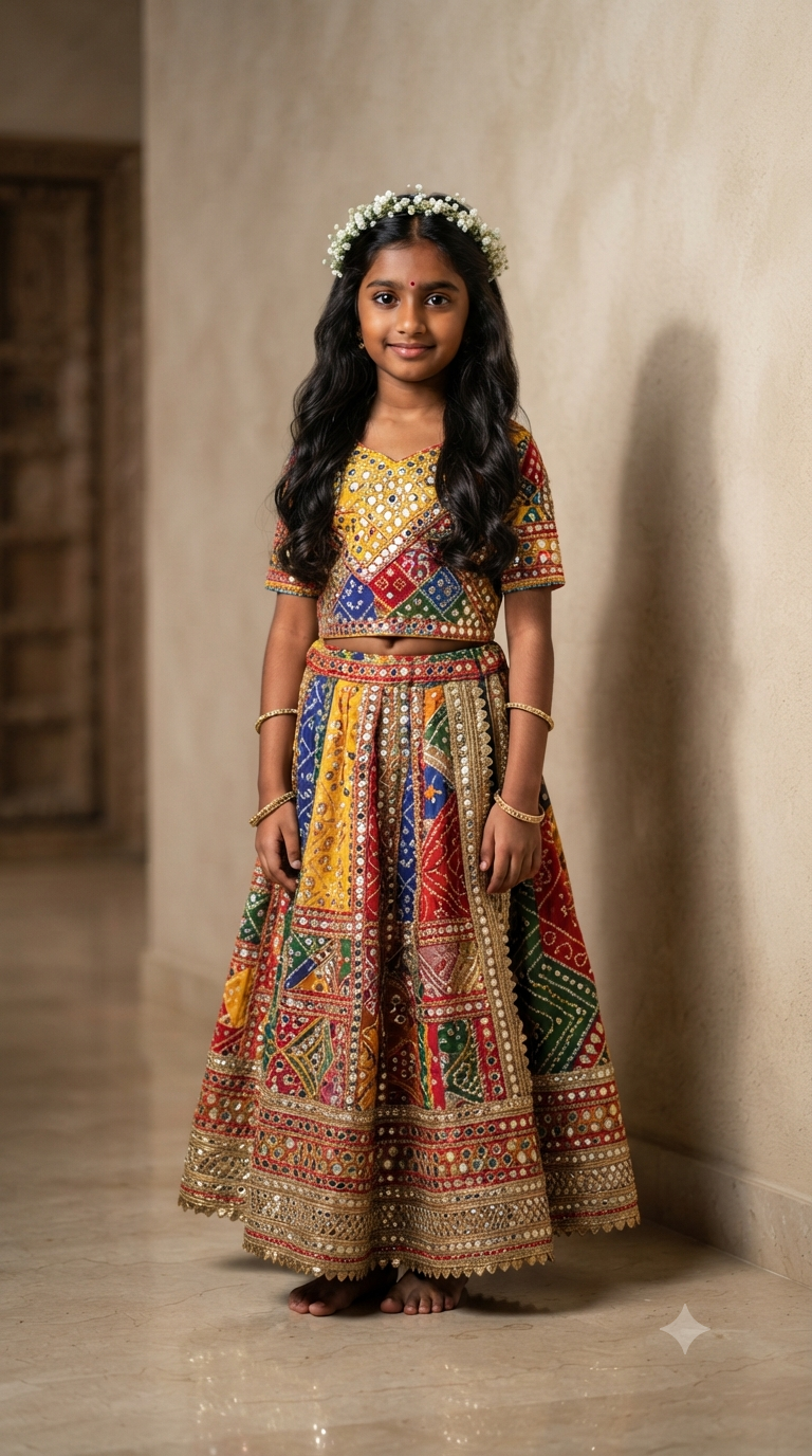 Vibrant Heritage: Full-Length Young Girl Lehenga Choli Portrait