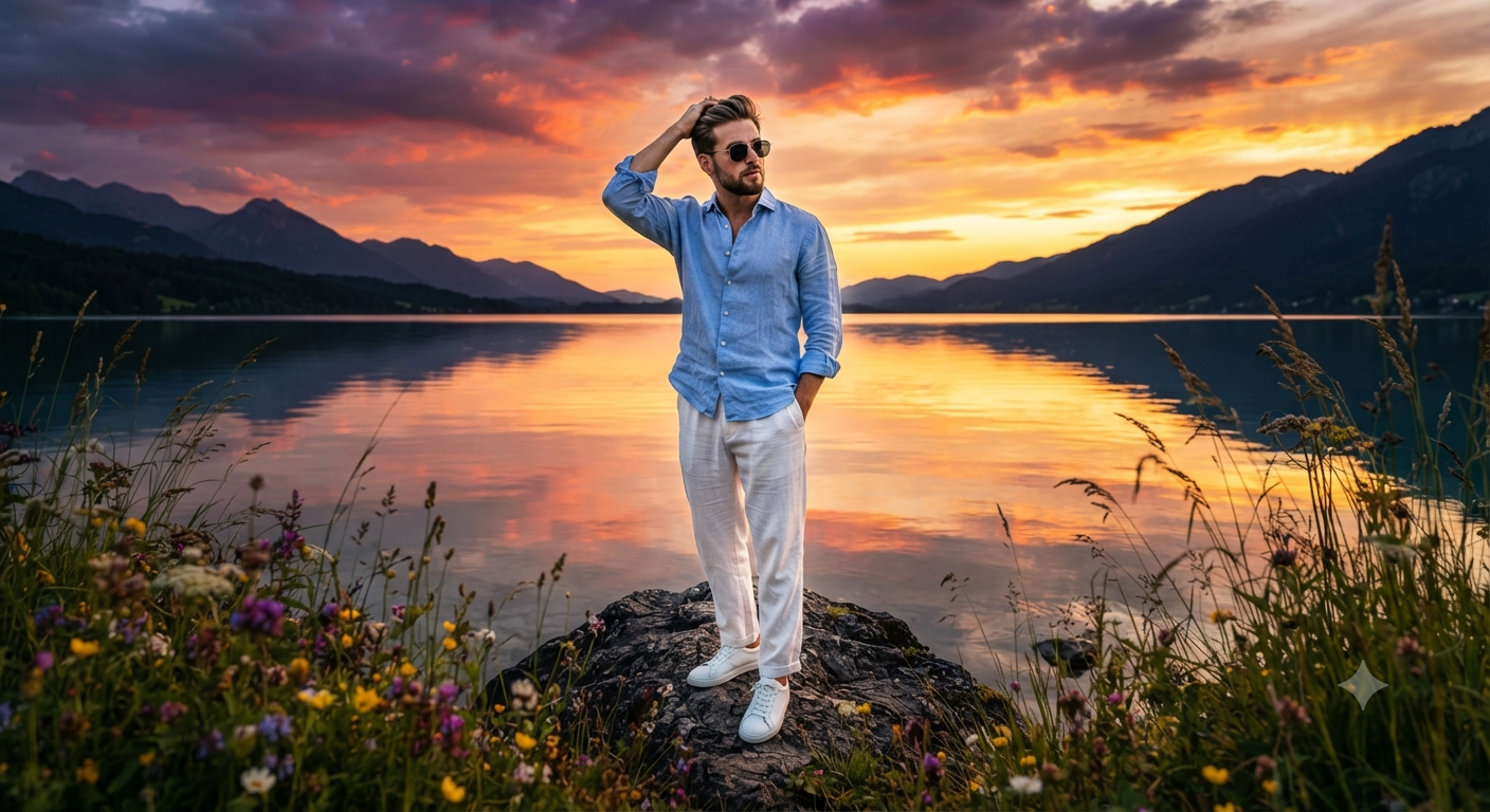 Alpine Sunset Lakeside Rock Travel Portrait