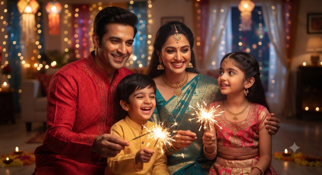 The Sparkler Celebration: A High-Definition 8k Cultural Family Portrait