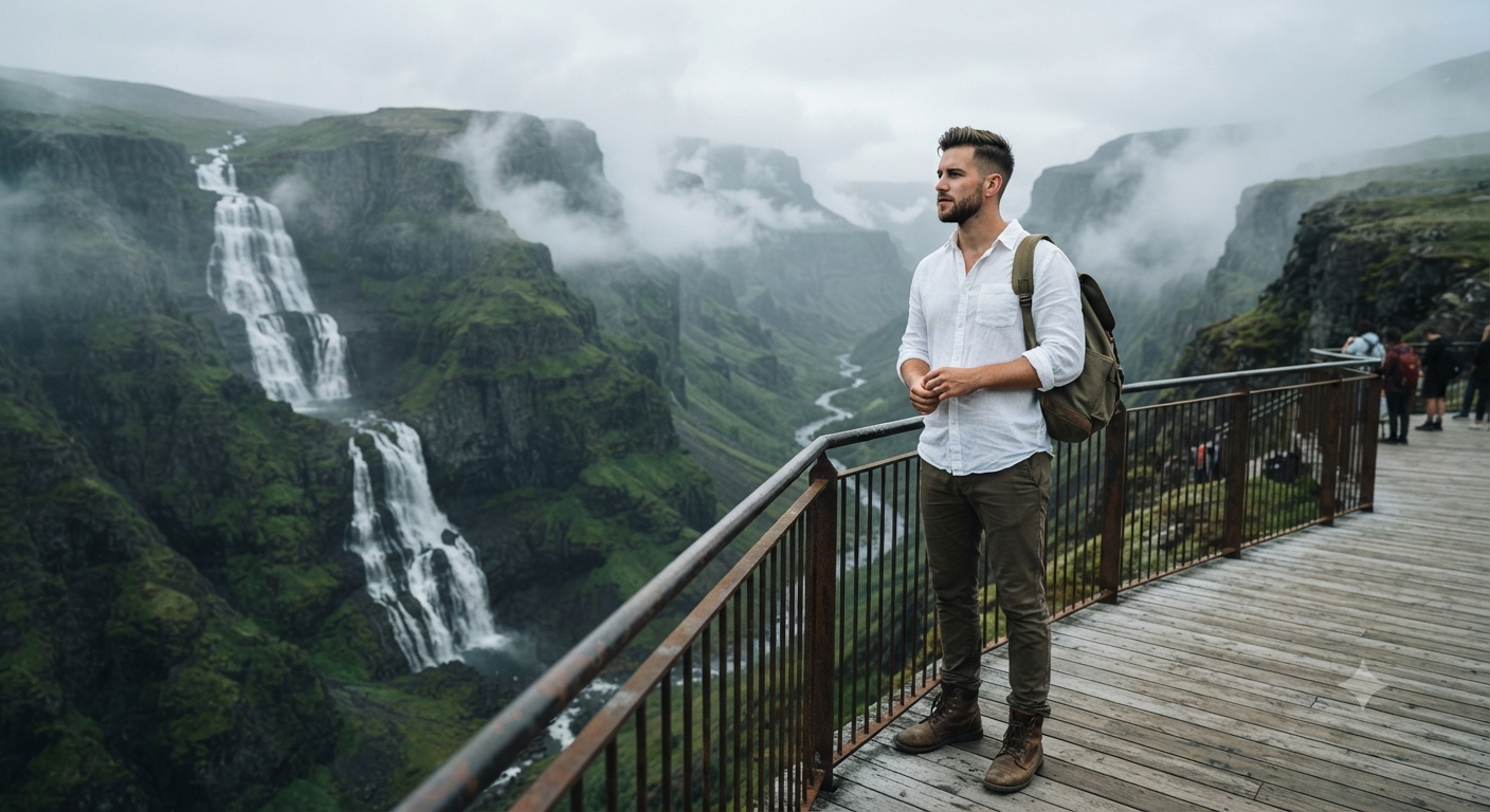 Travel Photography — Scenic Waterfall Overlook Travel Portrait