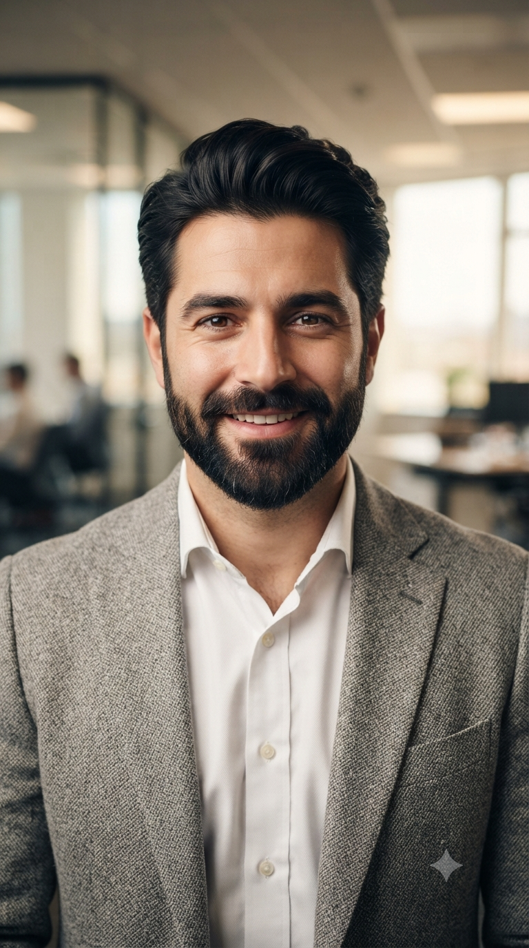 Light Grey Tweed Suit Executive Office Headshot
