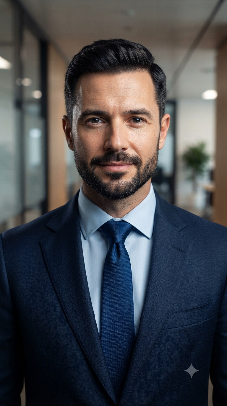 Office Corridor Navy Suit Executive Headshot