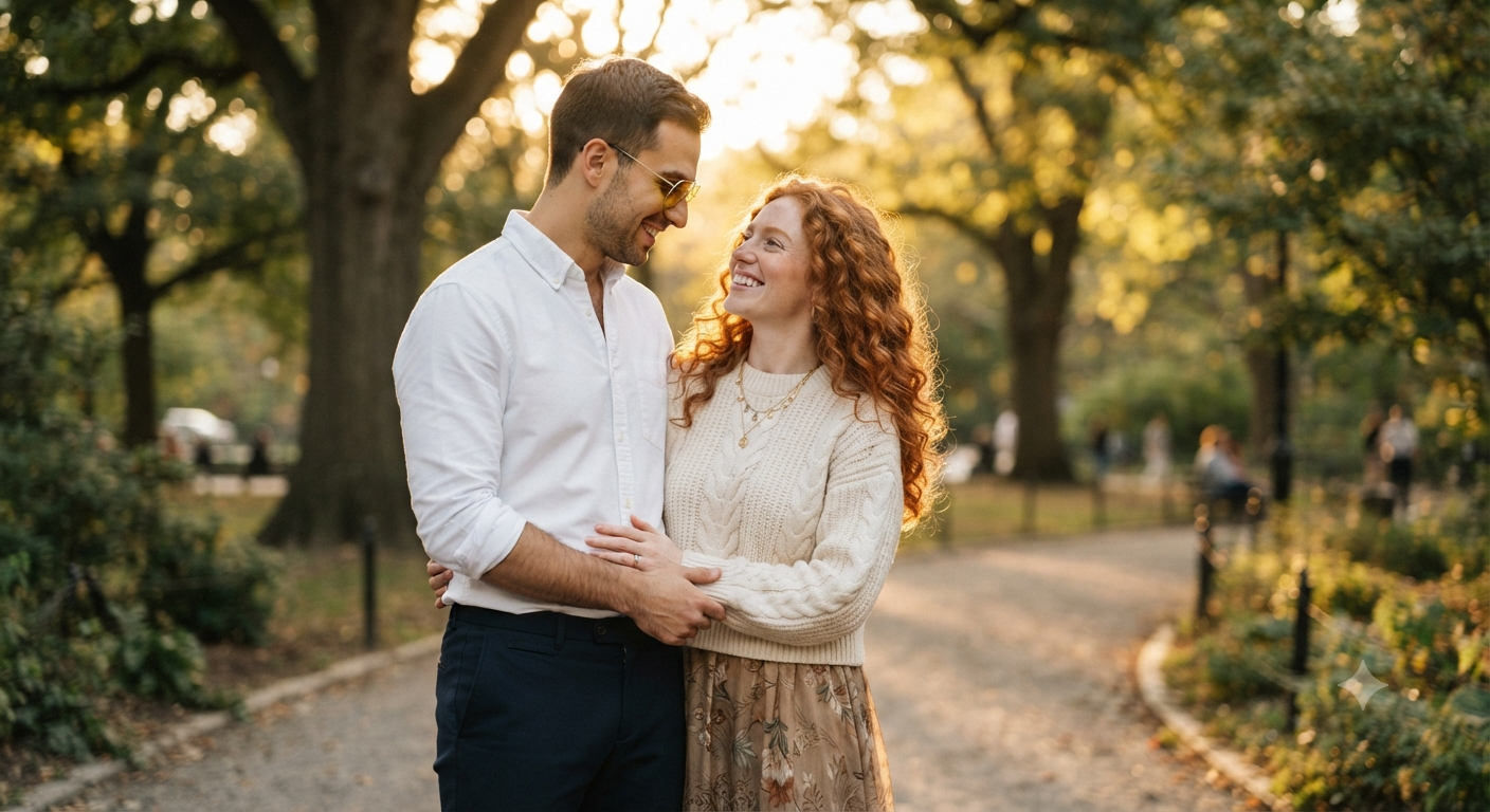Golden Hour Embrace: The Redhead & White Shirt Portrait