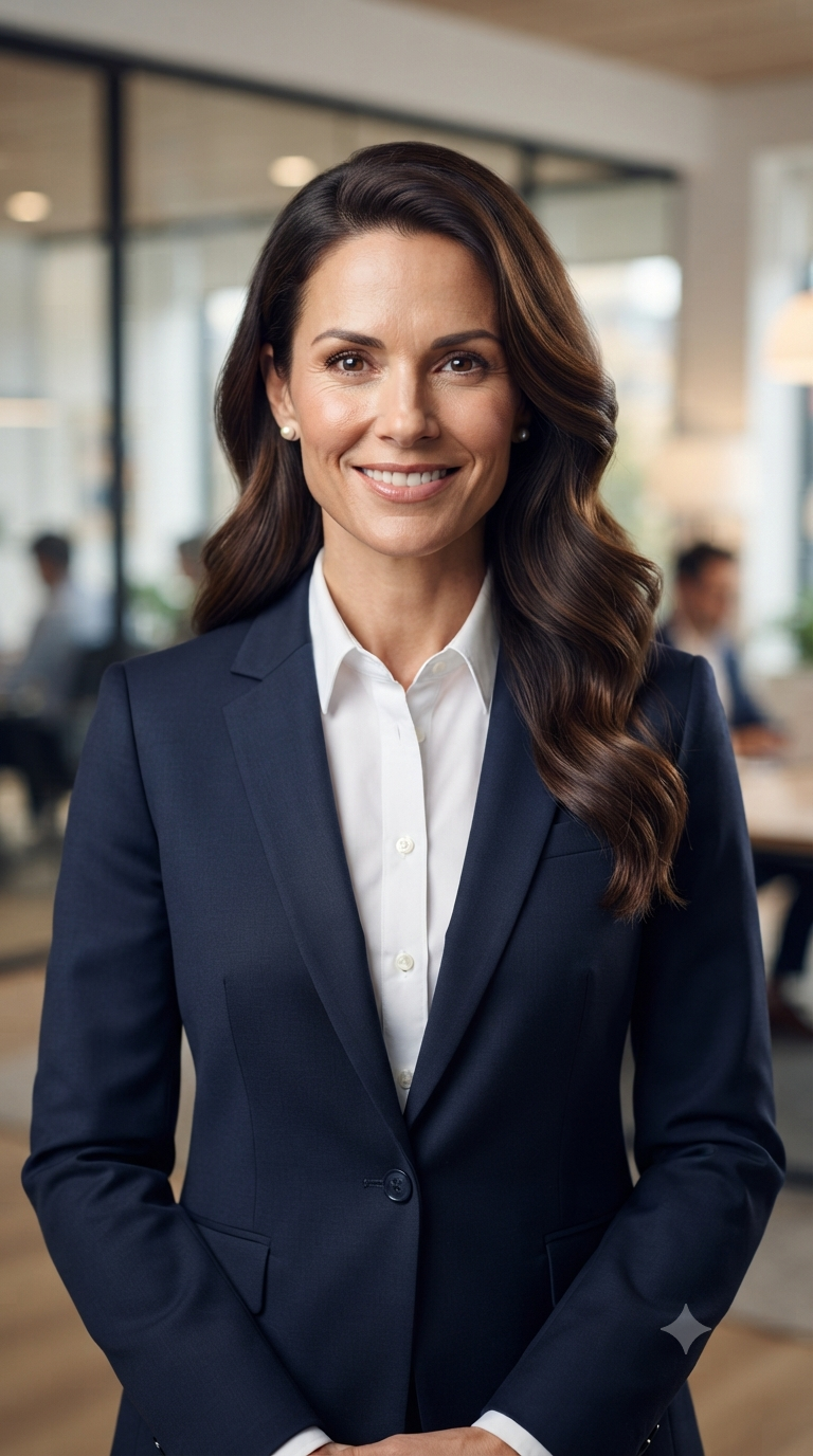 Navy Suit Pearl Accent Corporate Headshot
