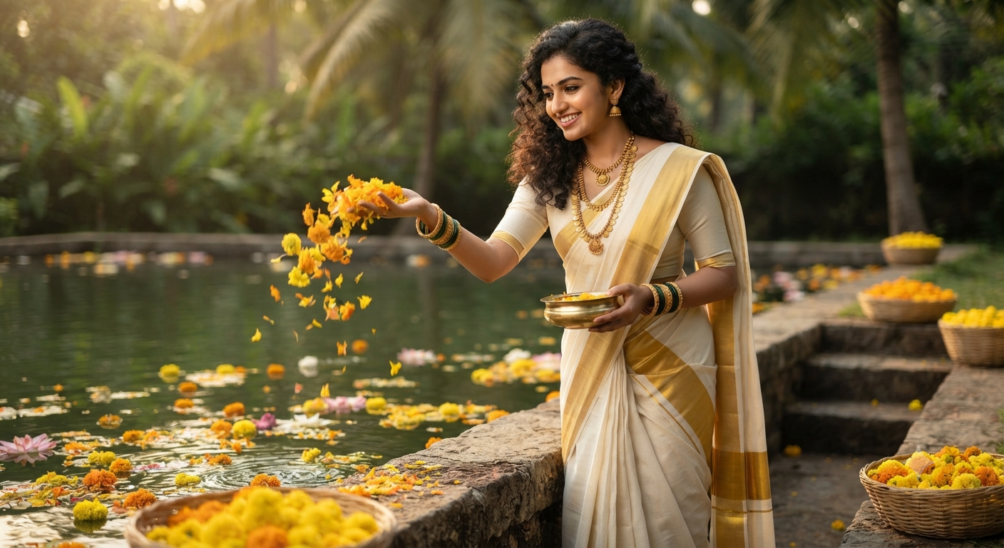 Pondside Marigold Petal Scattering Portrait