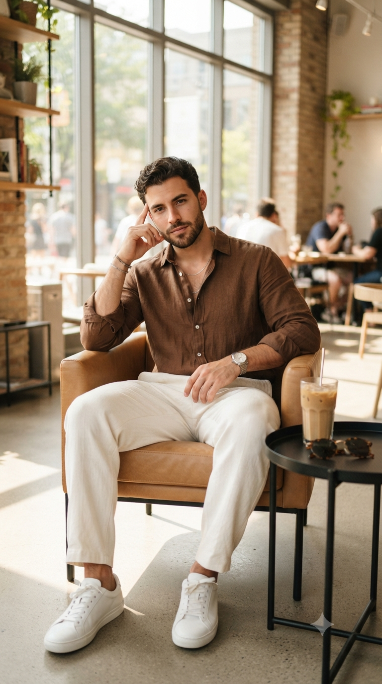 Sunlit Café Armchair Portrait