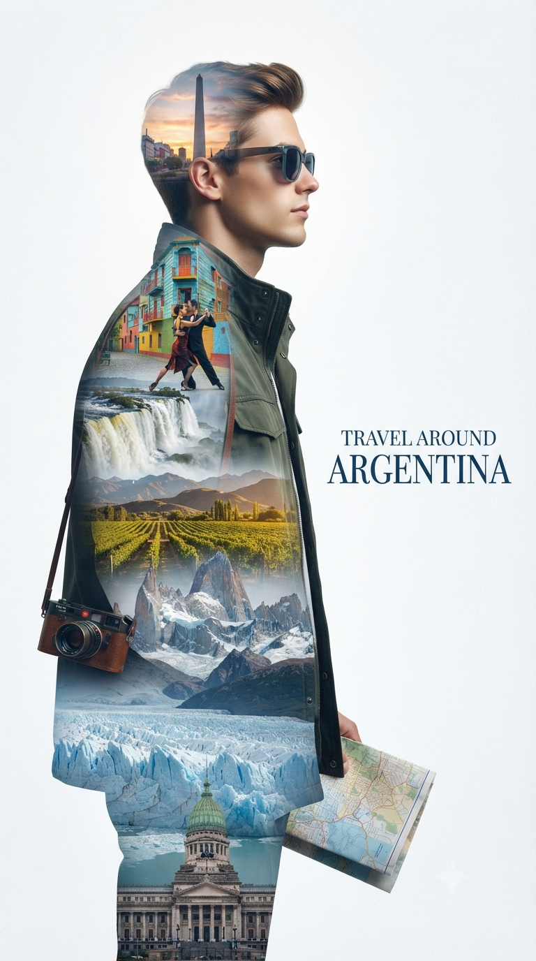 Argentina Editorial Double-Exposure Travel Poster