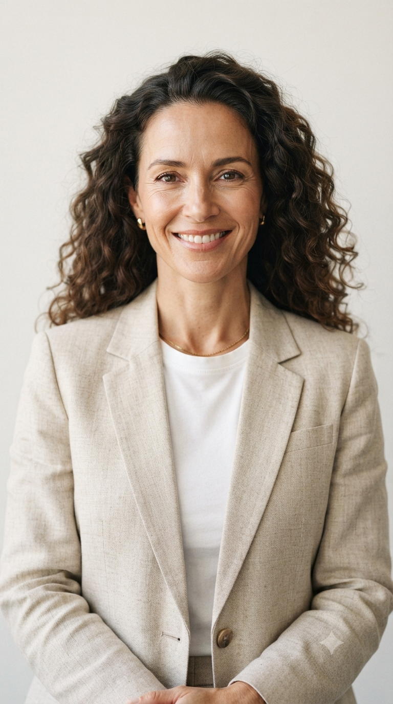 Light Beige Linen Blazer Neutral Wall Corporate Headshot