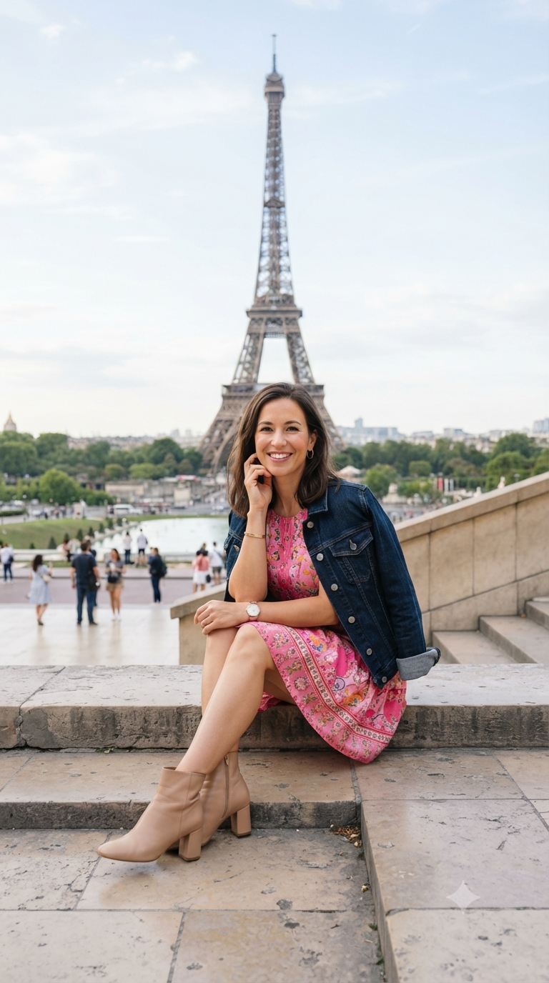 Trocadéro Pink Dress Woman Portrait