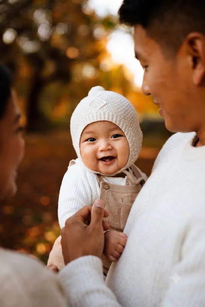 Autumn's Embrace: A Tender Family Moment with Baby