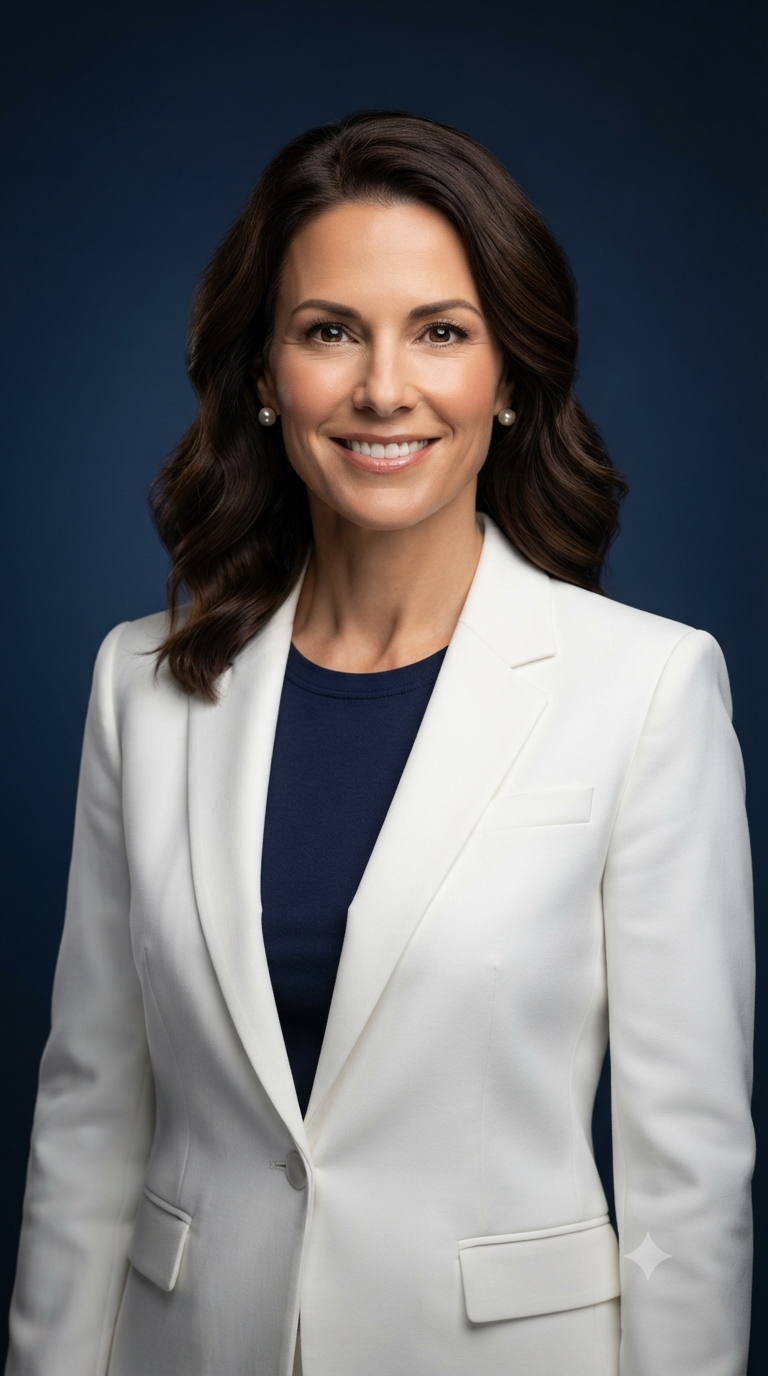White Blazer Dark Blue Gradient Studio Headshot