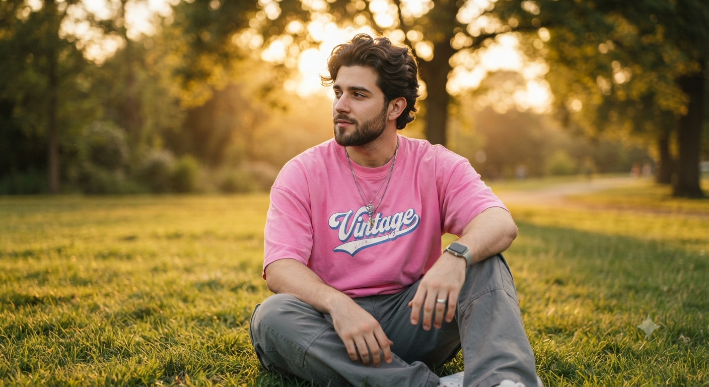 Golden Hour Pink Vintage Tee Portrait