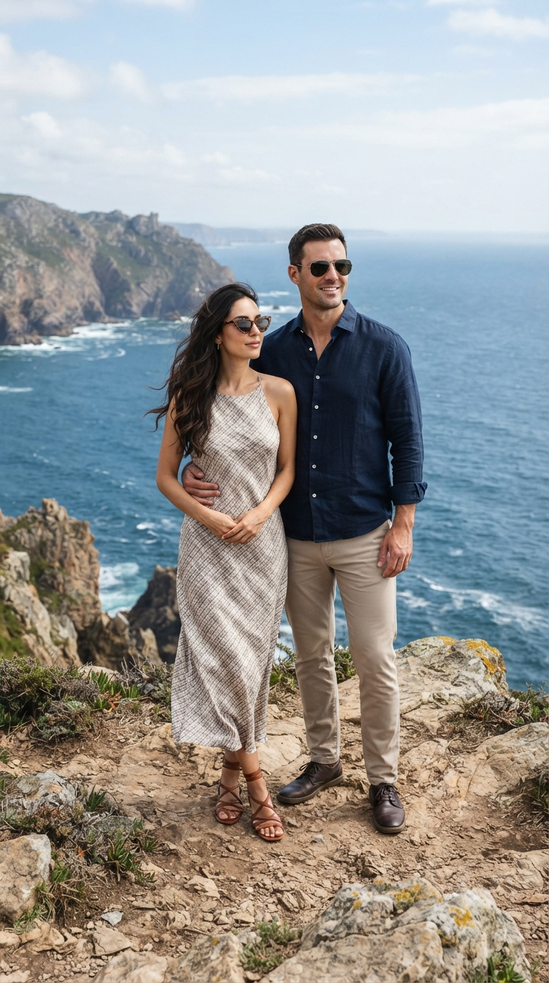 Rugged Clifftop Coastal Couple Portrait