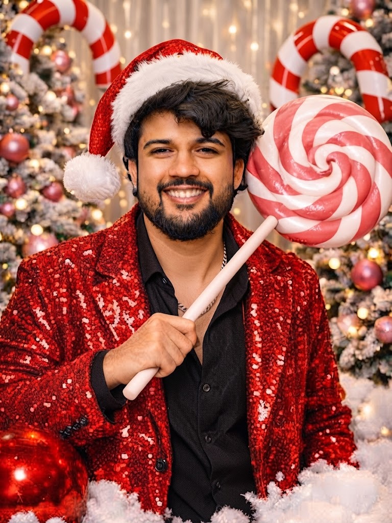 The Candy Cane Celebration: A High-Definition 8k Holiday Fine-Art Portrait