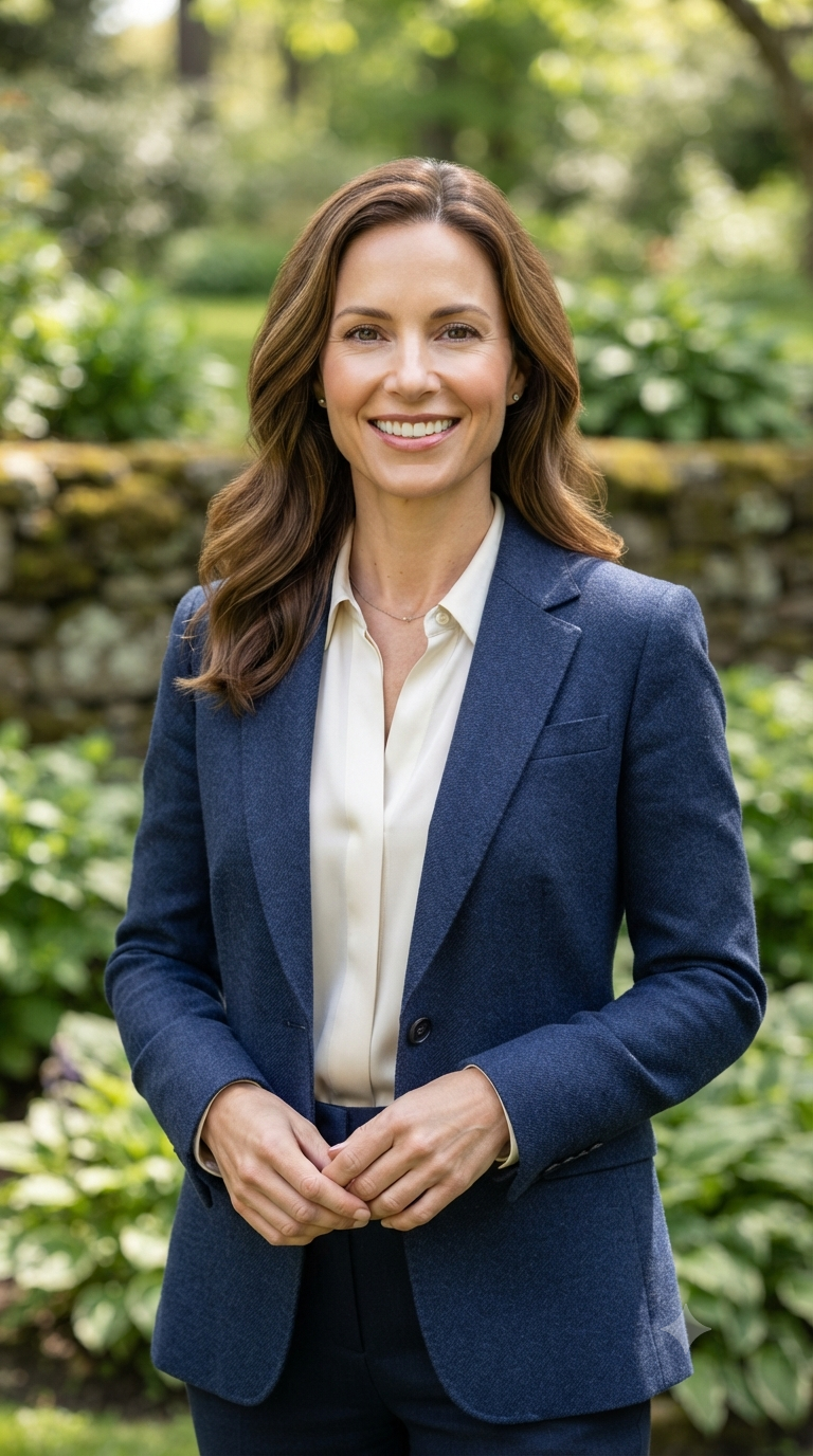 Textured Navy Blue Blazer Executive Garden Portrait