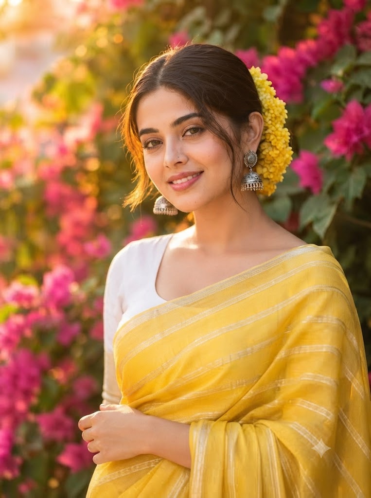 The Golden Bloom: A High-Definition 8k Outdoor Saree Portrait