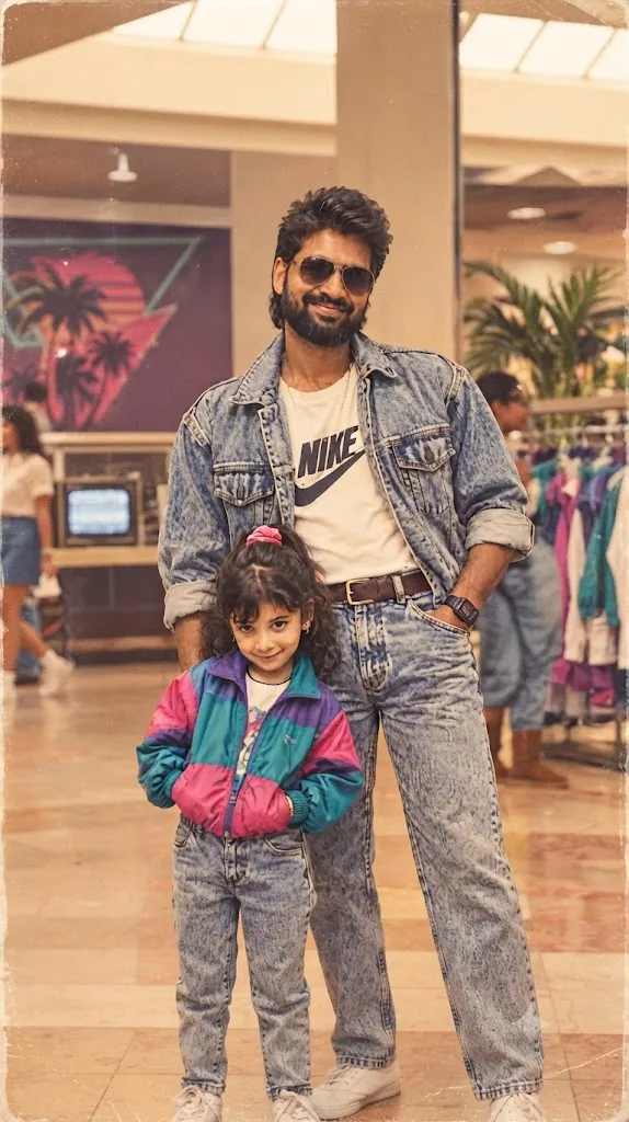 The 1990s Mall Portrait: Father and Daughter Denim Duo