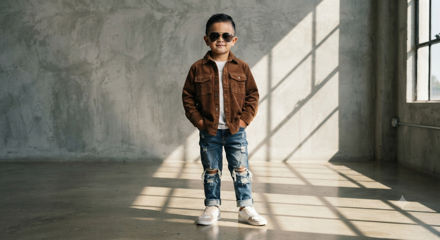 Corduroy Shadow: Edgy Children's Studio Streetwear Editorial