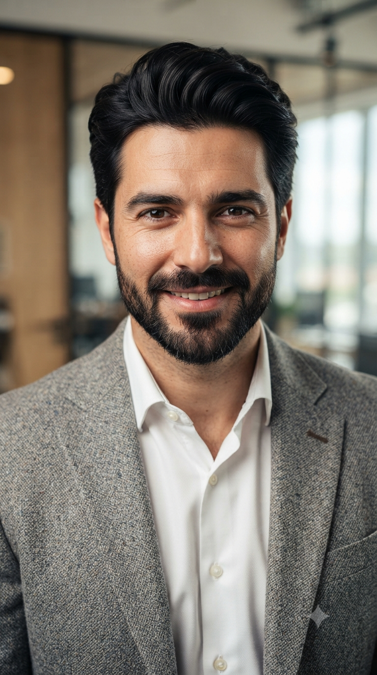 Light Grey Tweed Suit Executive Office Headshot