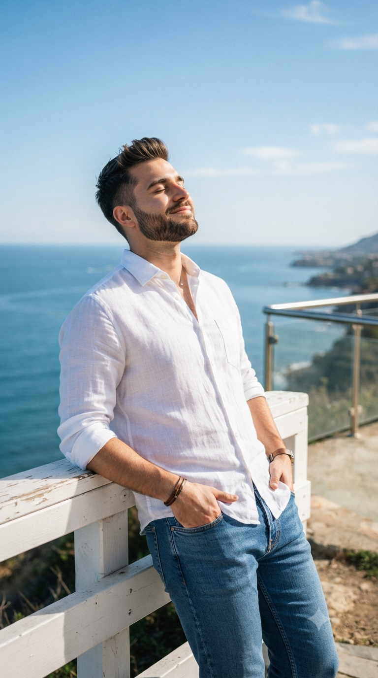 Sunlit Coastal Relaxation Portrait
