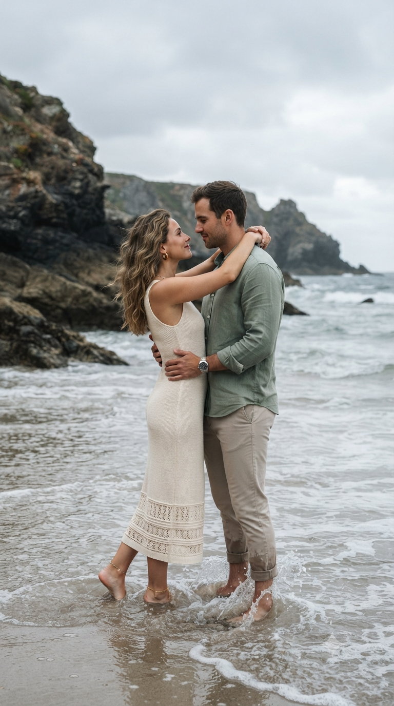 Coastal Shoreline Romantic Couple Portrait