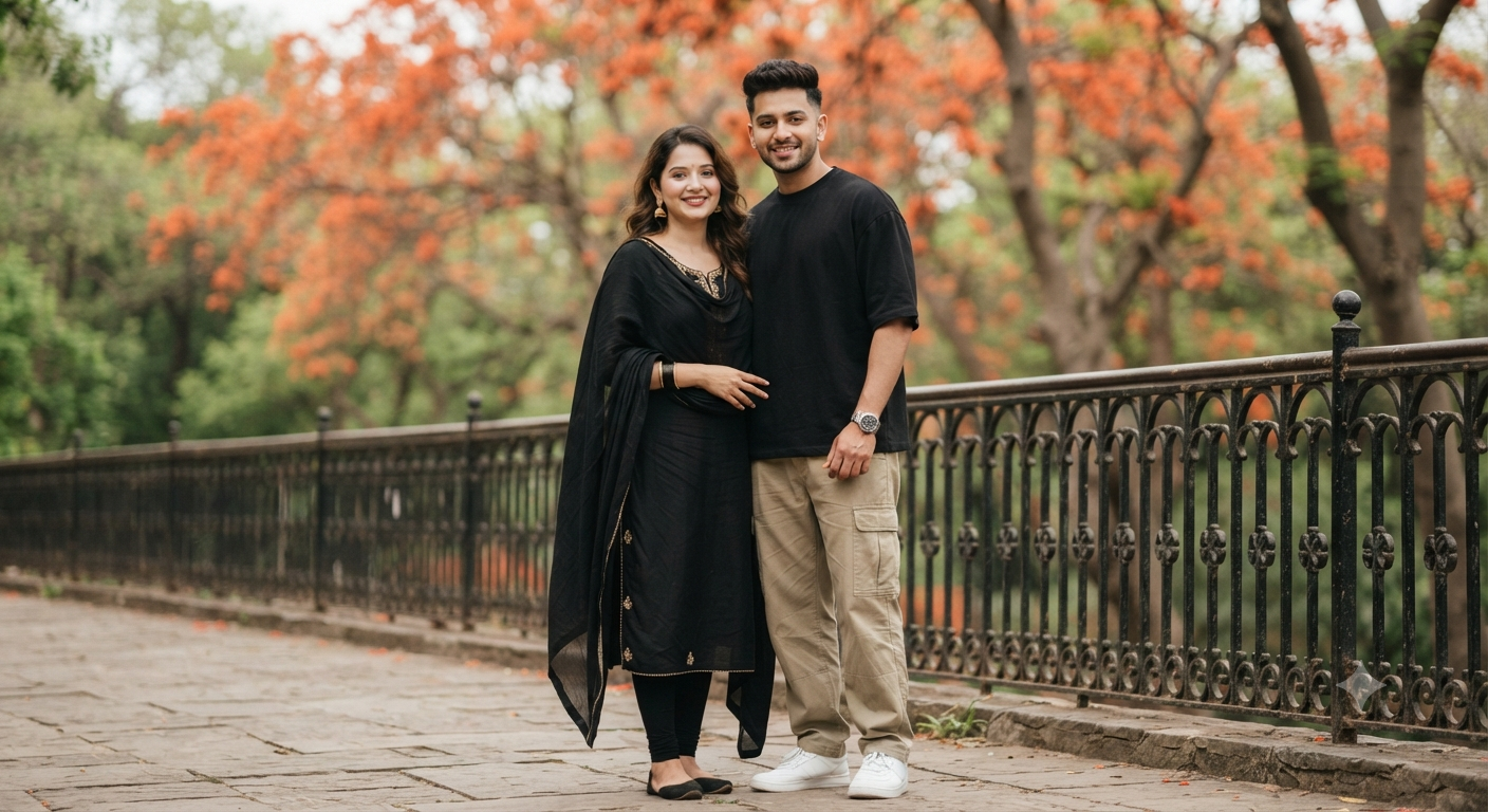 Flame of the Forest Romance: The Black Salwar & Cargo Portrait