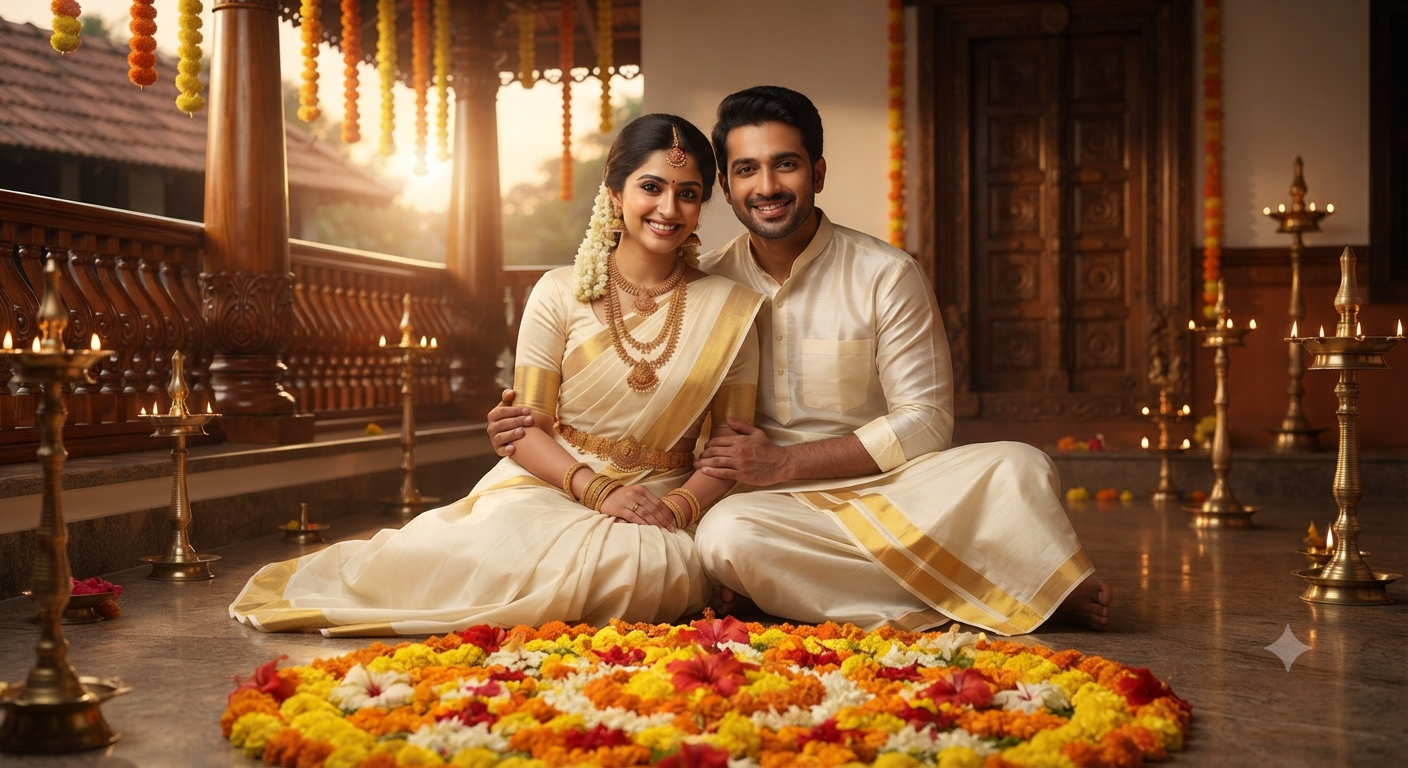 Veranda Pookkalam Couple Portrait