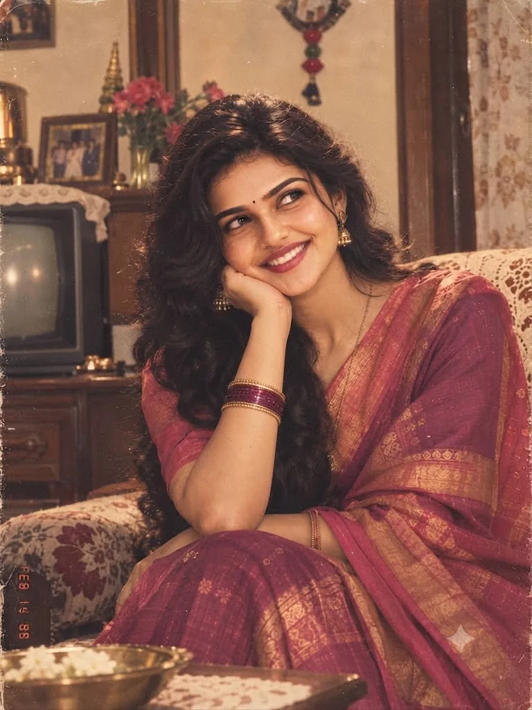 The 80s Vintage Saree Portrait: Nostalgia in Magenta and Gold